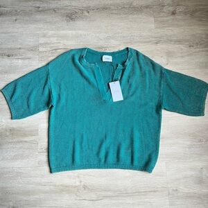 STITCHES & STRIPES NWT V Neck Pullover Knit Sweater Washed Green SZ L Cotton